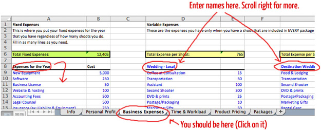 The Modern Tog's Photographer's Pricing Guide Expenses Worksheet