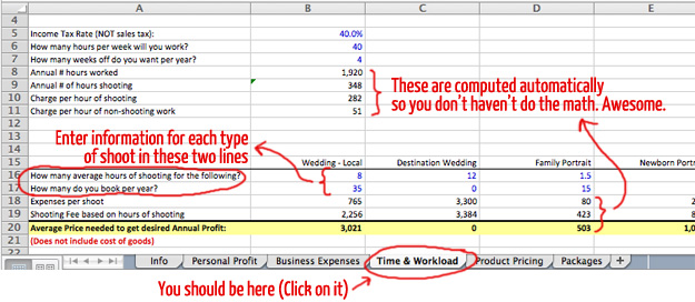 Photography Pricing Guide Screen Shot of Projections