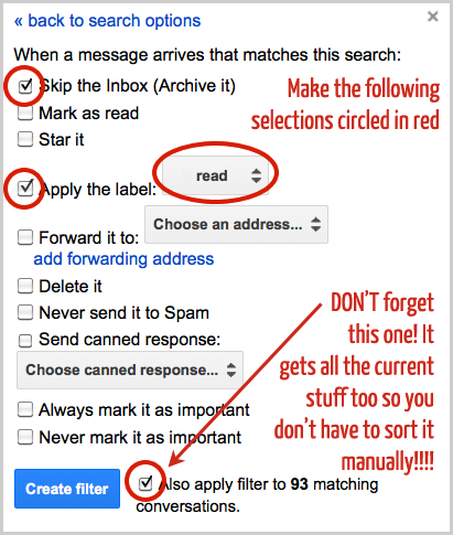 gmail filter selection