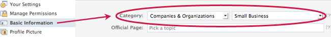 facebook page category
